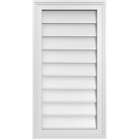 Ekena Millwork Vertical Surface Mount PVC Gable Vnt: Non-Functional, w/2"W x 1-1/2"H, Brickmould Frame, 16"W x 30"H GVPVE16X3002SN